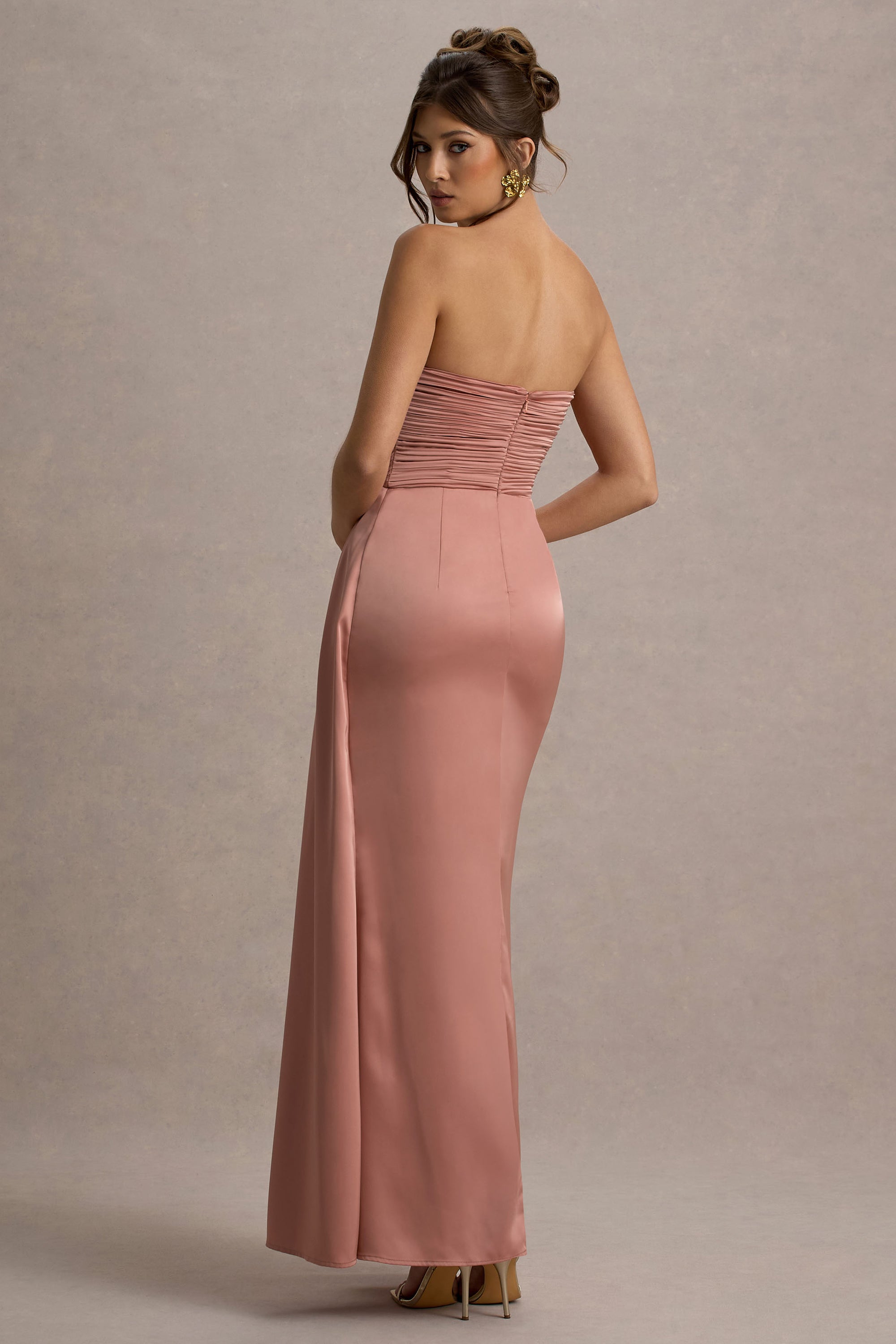 long satin dress pink Tulip Anna October crafted from lightweight satin Verlaine Pink Satin Maxi Dress