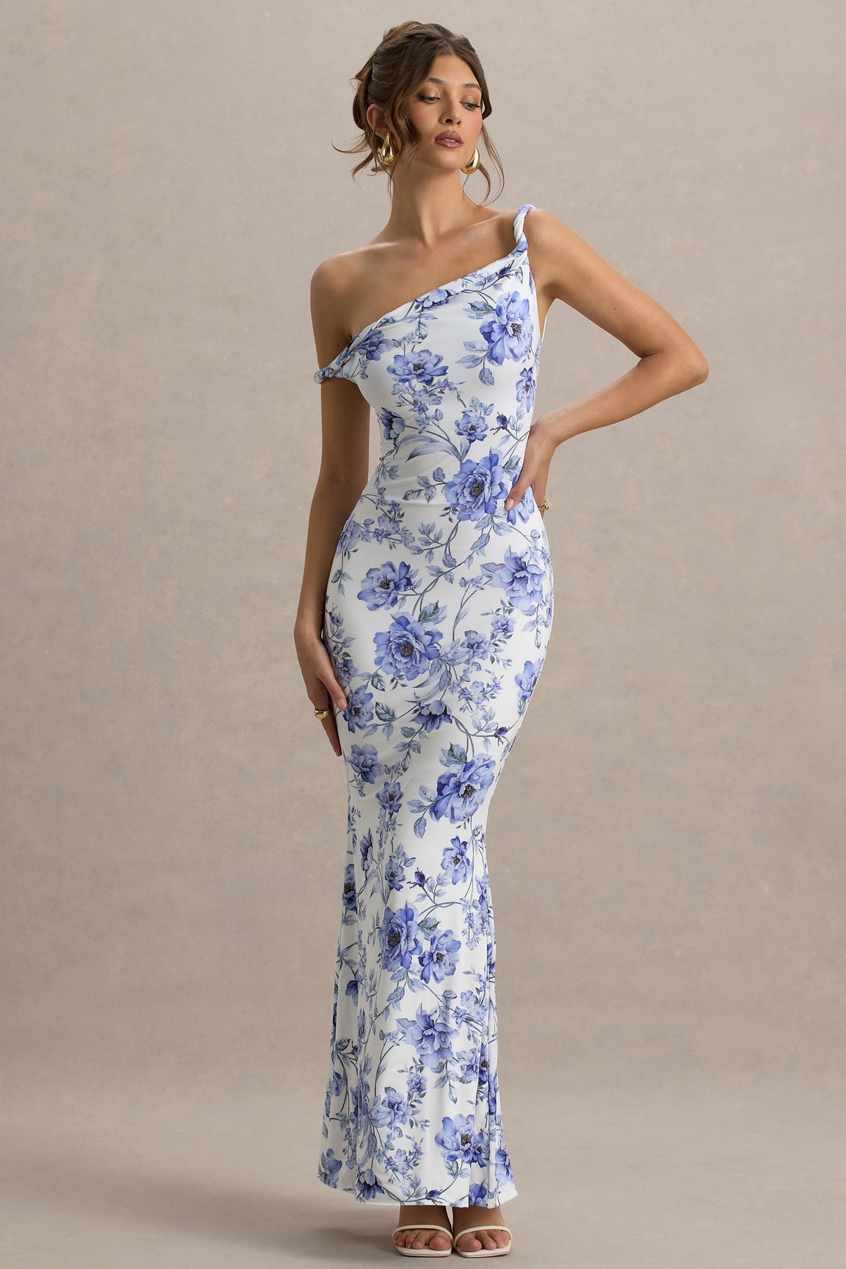 Lita | Blue Floral Twisted Asymmetric Maxi Dress