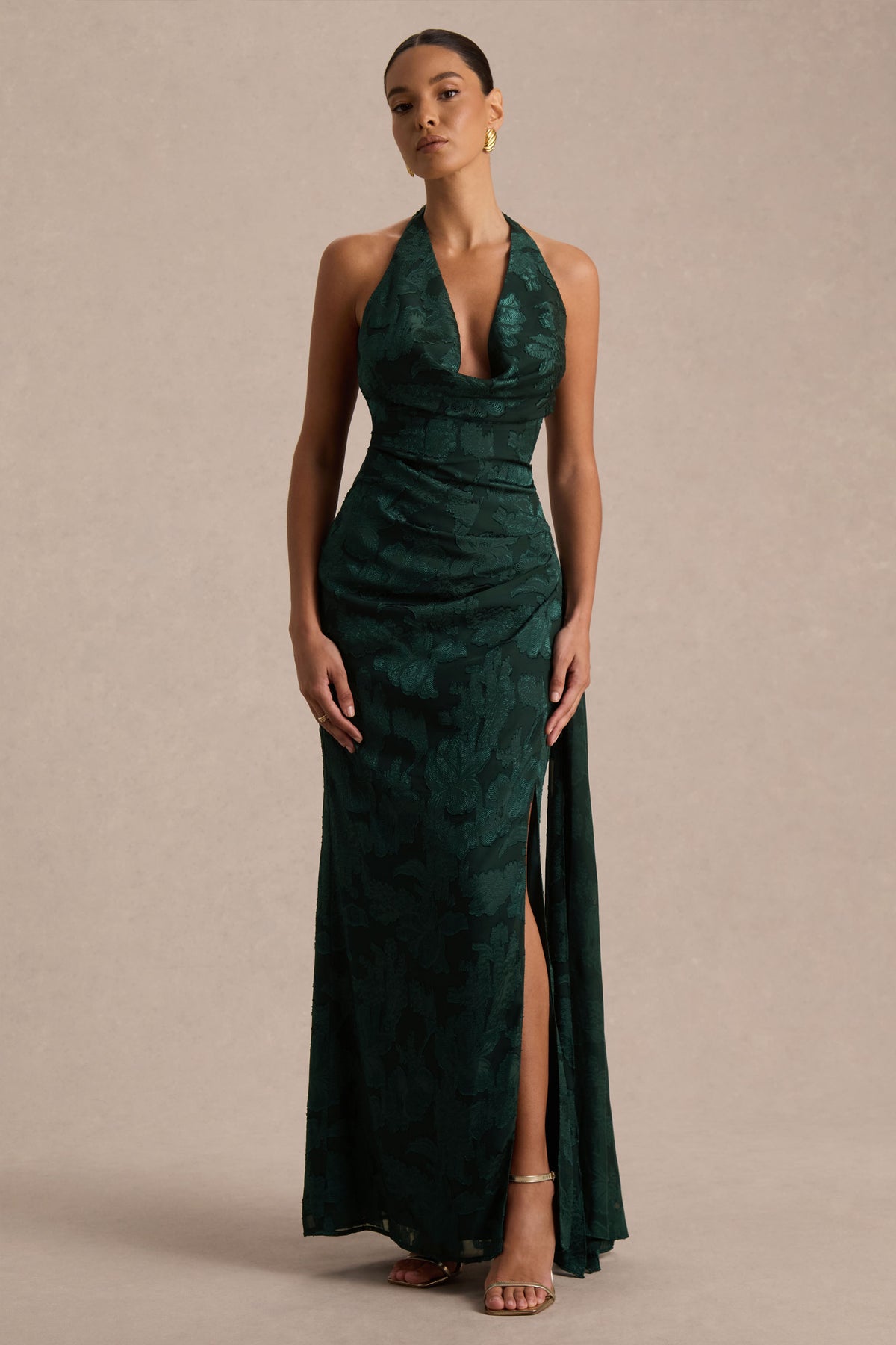 Talula | Dark Green Extreme Cowl-Neck Maxi Dress With Sash And Front-High Split - UK 6 DEEP Green Talula | Dark Green Extreme Cowl-Neck Maxi Dress With Sash And Front-High Split - UK 6 DEEP Green