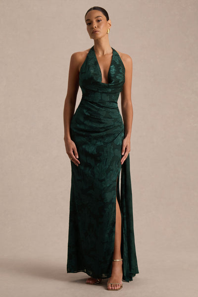 Talula Dark Green Extreme Cowl-Neck Maxi Dress With Sash And Front-H – Club  L London