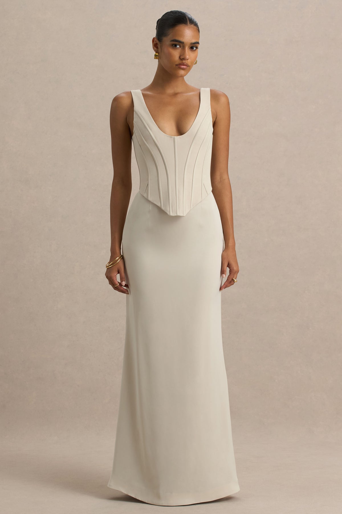 Morgan Champagne Satin Corset Maxi Dress Club L London - USA Morgan Champagne Satin Corset Maxi Dress Club L London - USA
