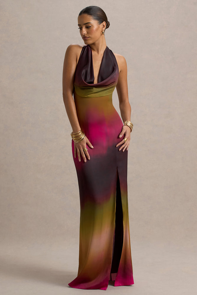 Fiorella Ombre Print Cowl-Neck Split Maxi Dress – Club L London