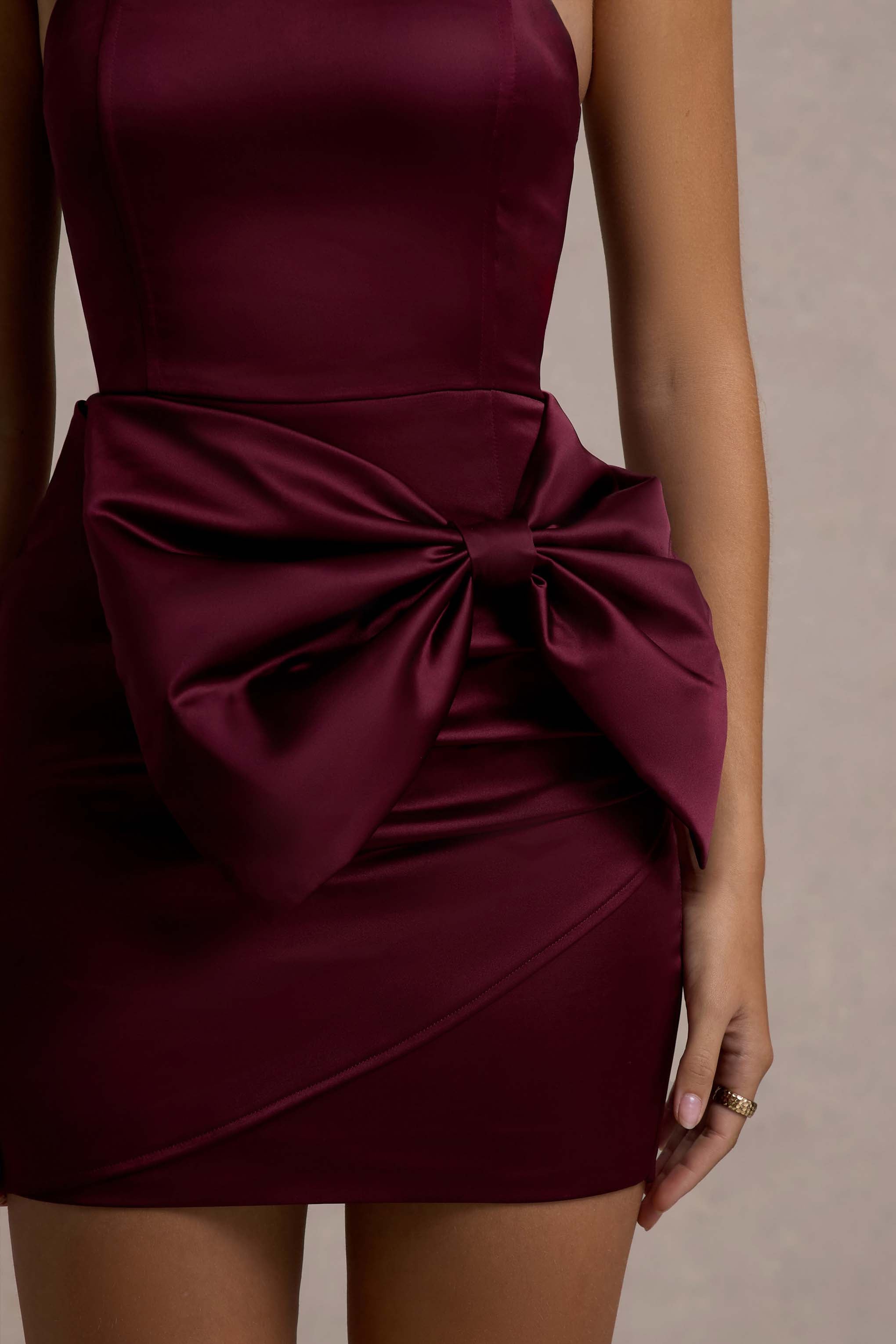 Tanisha | Port Satin Bandeau Mini Dress With Bow – Club L London - USA