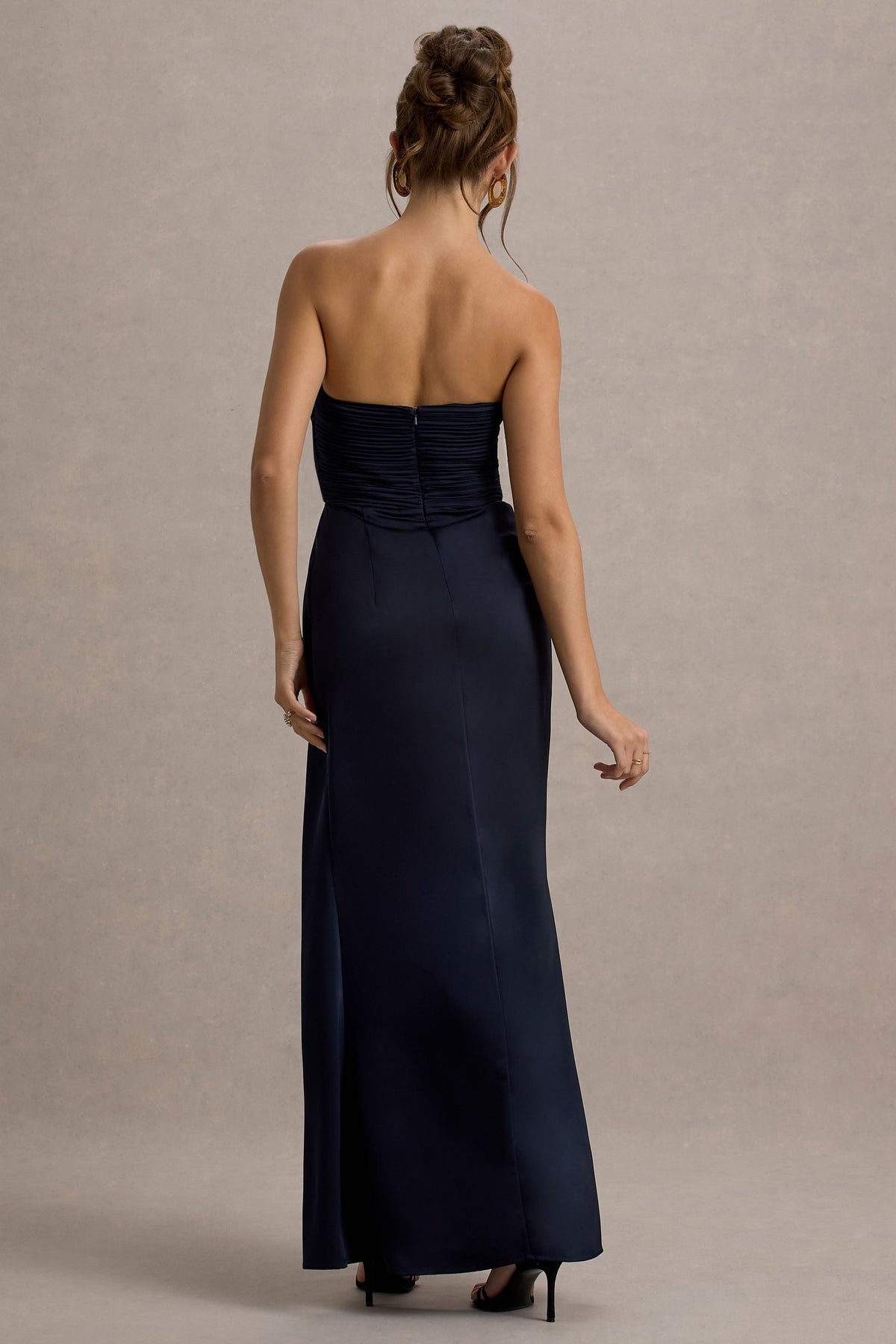 Edel Navy Satin Strapless Maxi Dress With Drape Club L London - USA Edel Navy Satin Strapless Maxi Dress With Drape Club L London - USA