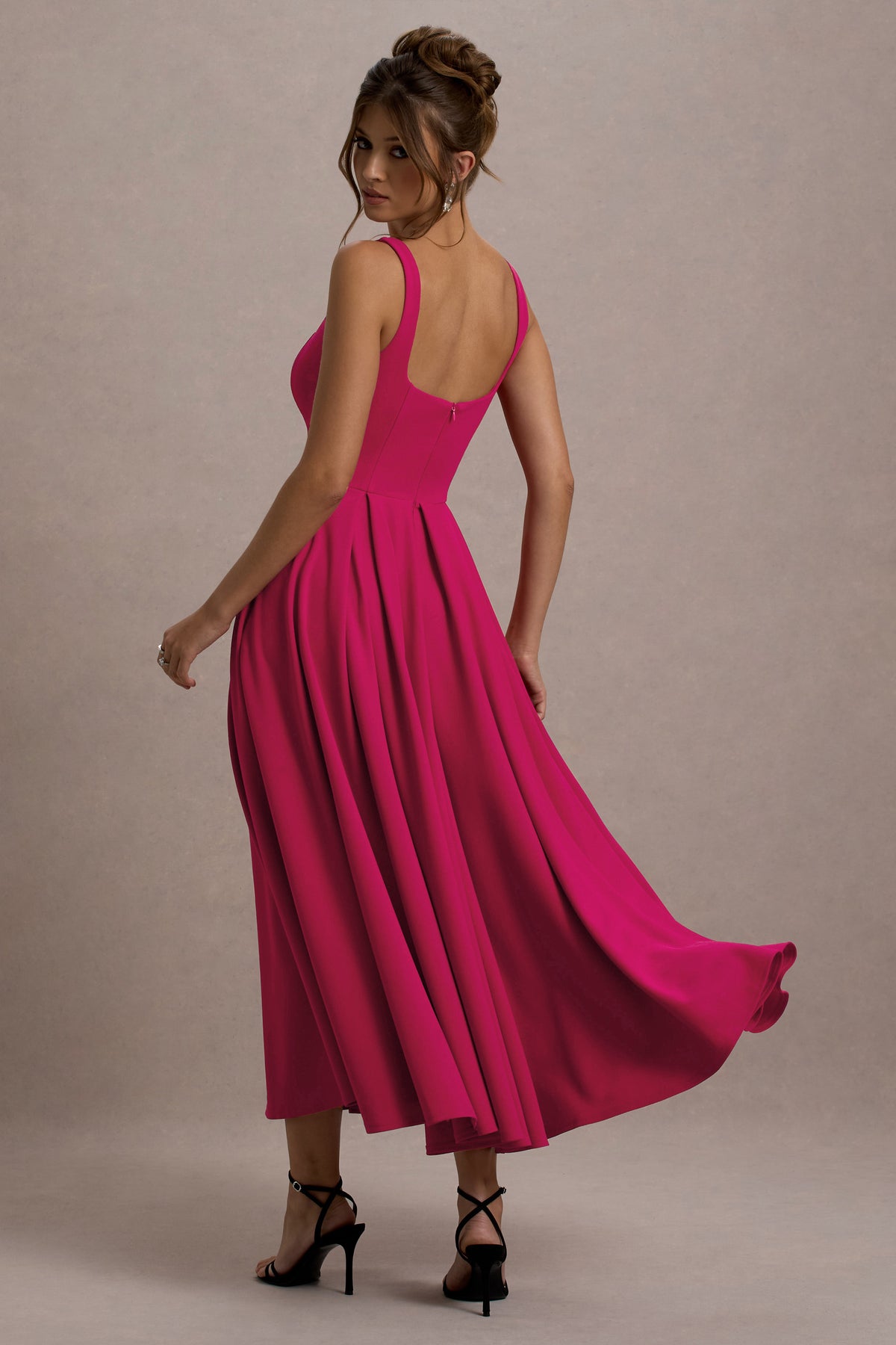 Parina | Hot Pink Strappy Volume-Hem Maxi Dress