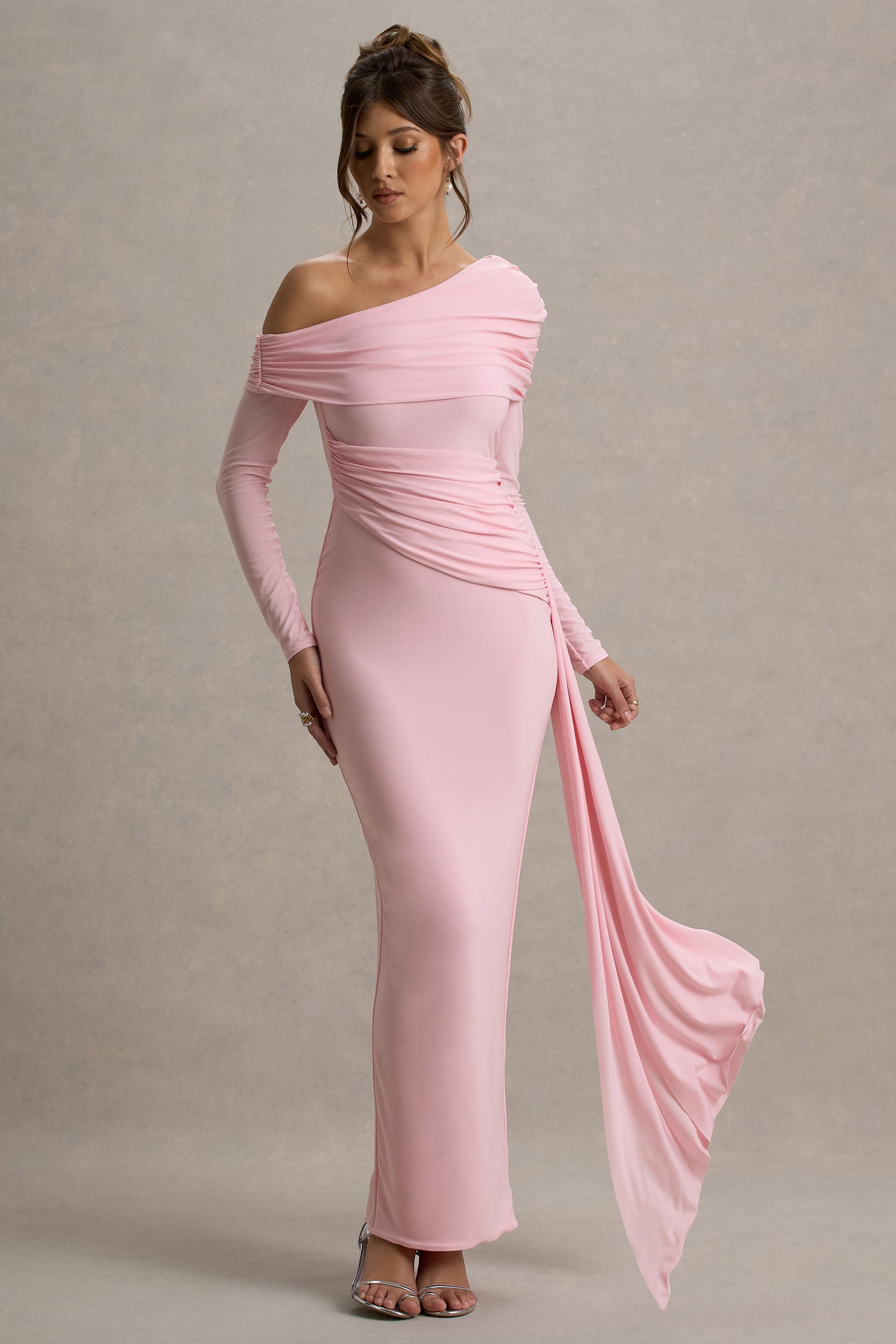pink long sleeve ruched dress ASOS - Maxi Dress - Women - Polyester/Elastane - 2 US