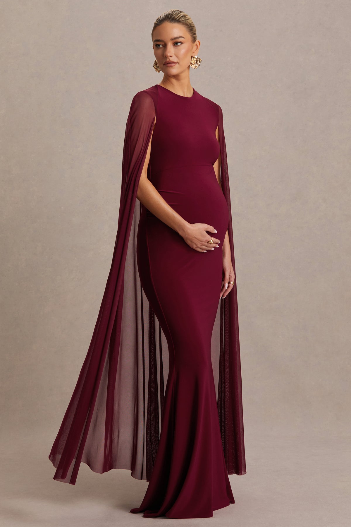 Unveil | Berry One-Sleeve Cape Maternity Maxi Dress - UK 10 Berry Unveil | Berry One-Sleeve Cape Maternity Maxi Dress - UK 10 Berry
