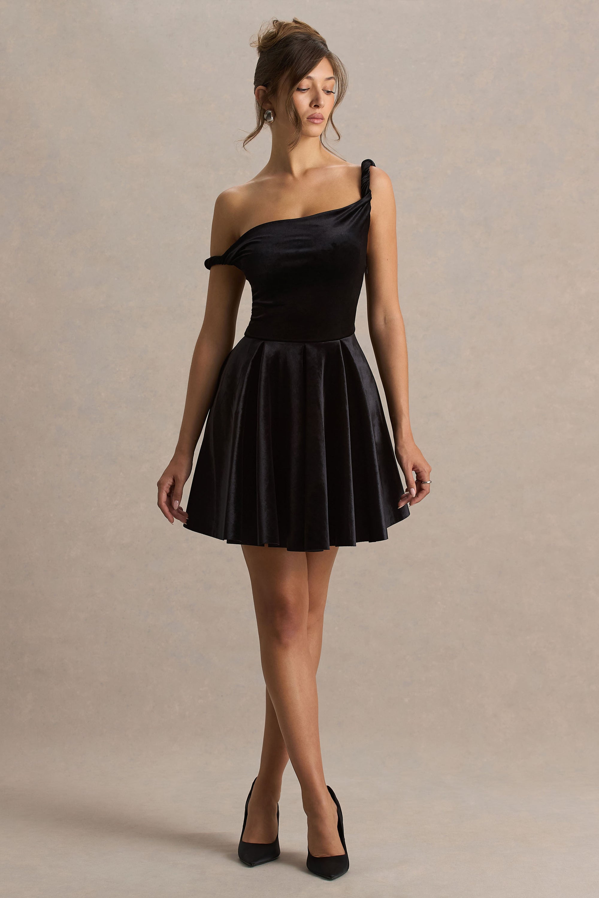 asymmetric twist mini dress ASOS Design Twist Strap Asymmetric Mini Dress in black-Multi