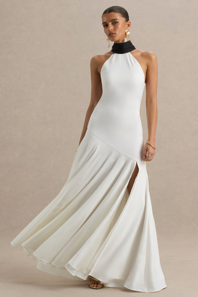 Luscious | White And Black High-Neck Maxi Dress With Drop-Waist And Bow Detail - UK 10 Black And White Luscious | White And Black High-Neck Maxi Dress With Drop-Waist And Bow Detail - UK 10 Black And White