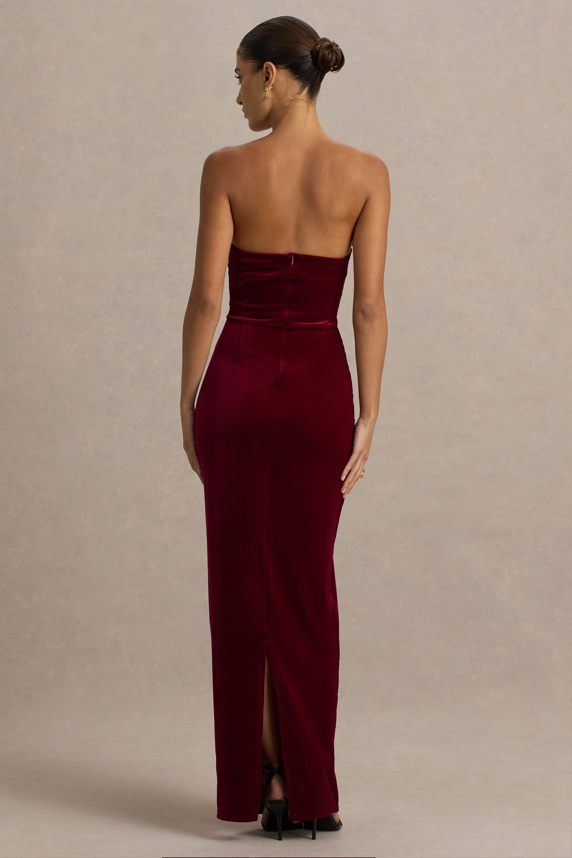 burgundy velvet dress long Burgundy Velvet Dress - Tulip Maxi Dress - Lace-Up Maxi Dress