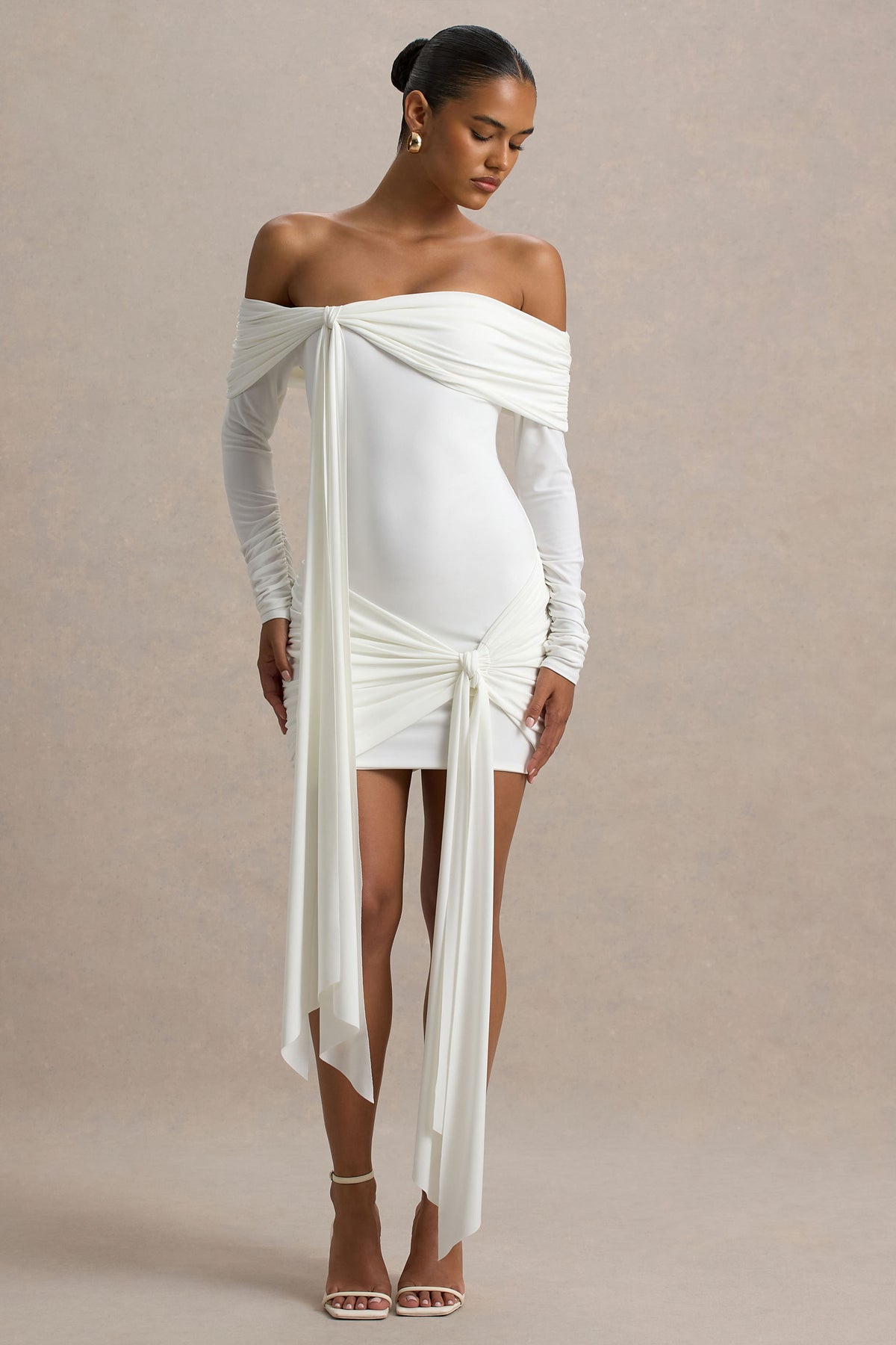 Essie | White Bardot Wrap Mini Dress with Sash Detail - UK 12 White Essie | White Bardot Wrap Mini Dress with Sash Detail - UK 12 White
