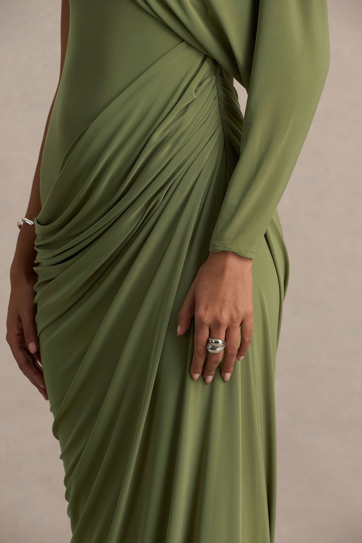 Aphra | Green High-Neck Maxi Dress With Cape-Sleeve - UK 10 MARTINI OLIVE Aphra | Green High-Neck Maxi Dress With Cape-Sleeve - UK 10 MARTINI OLIVE