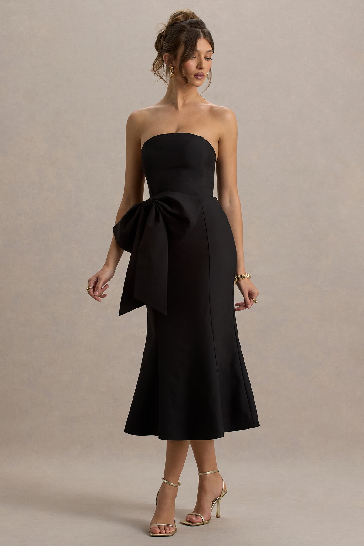 To Me | Black Bandeau Midi Dress With Oversized Bow - UK 6 Black To Me | Black Bandeau Midi Dress With Oversized Bow - UK 6 Black
