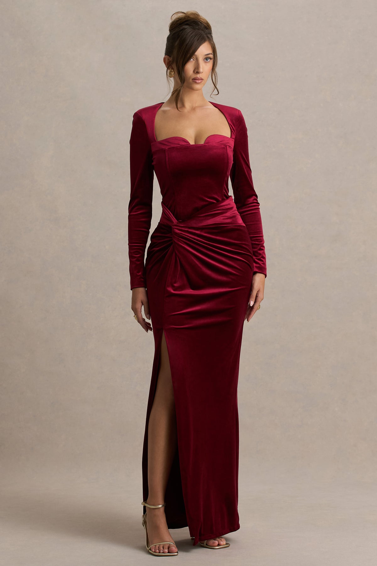 Fay Berry Velvet Corset Style Knot Maxi Dress Club L London - USA Fay Berry Velvet Corset Style Knot Maxi Dress Club L London - USA