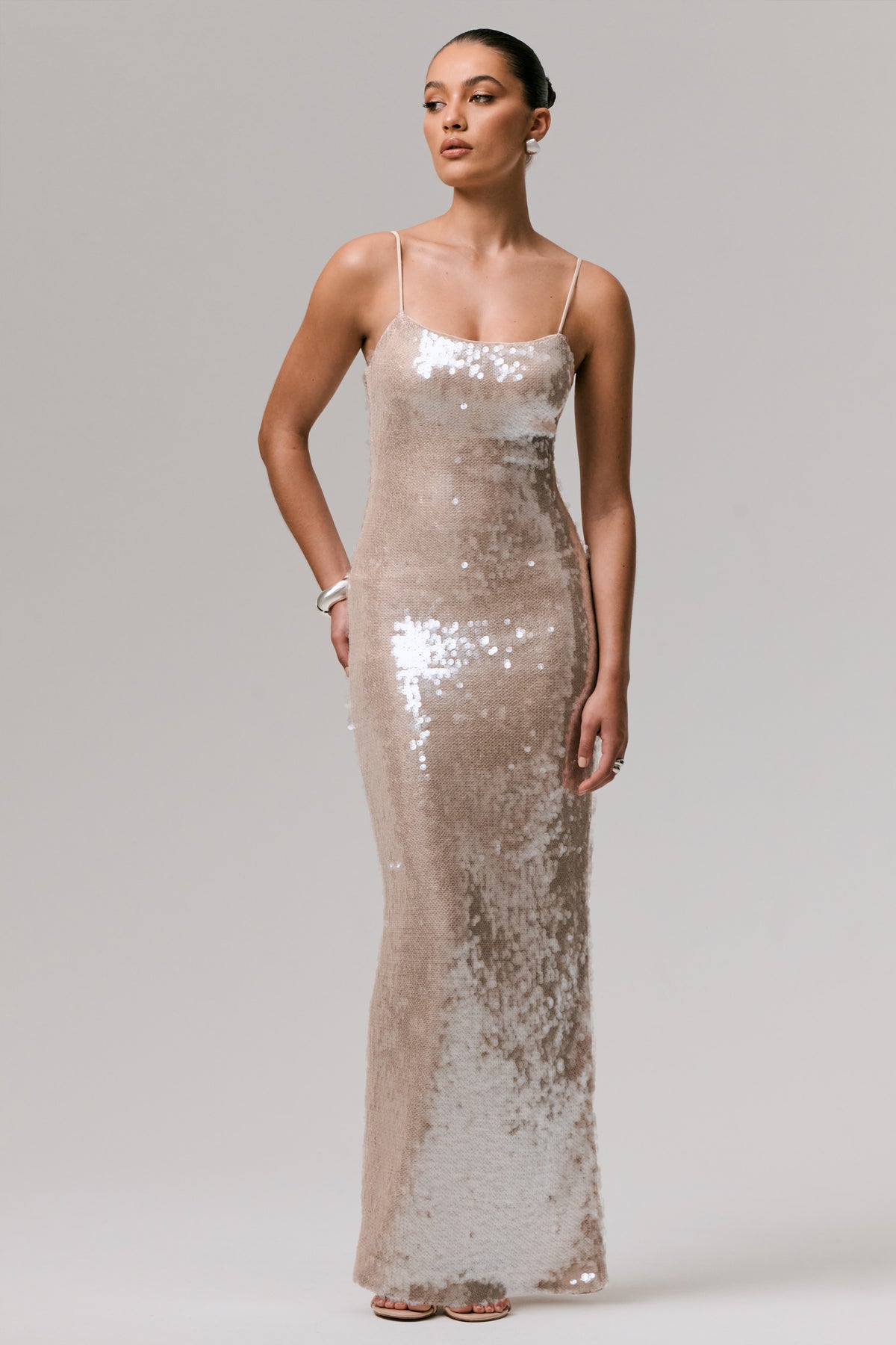 Vermont Nude Sequin Square-Neck Maxi Dress Club L London - USA Vermont Nude Sequin Square-Neck Maxi Dress Club L London - USA