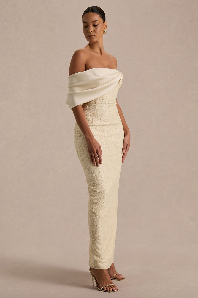 Solora Cream Lace Twisted Bardot-Neck Maxi Dress – Club L London - USA
