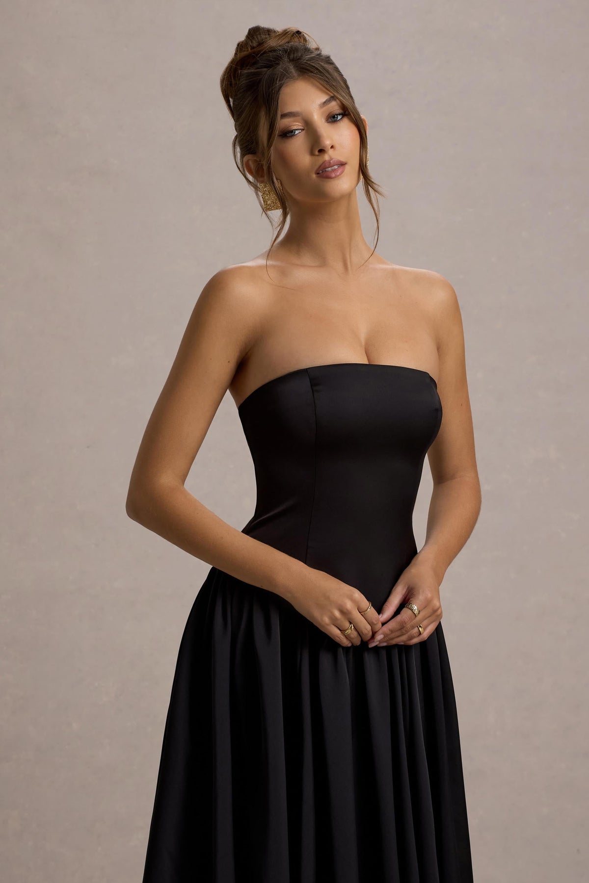 Keyton Black Satin Bandeau Midi Dress Club L London - USA Keyton Black Satin Bandeau Midi Dress Club L London - USA