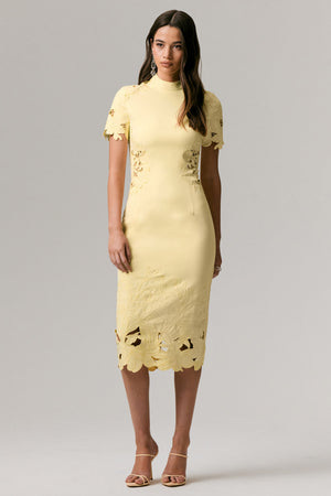 Guest List | Lemon High-Neck Midi Dress With Cut-Out Crochet