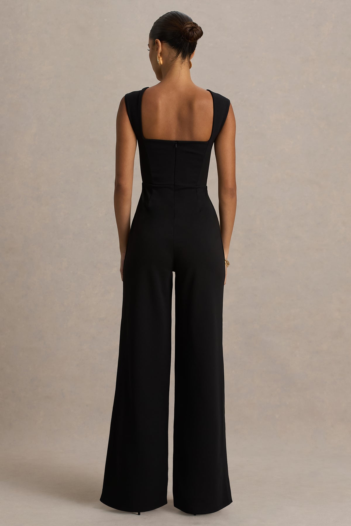 black dress jumpsuit Everlee Black Sweetheart-Neck Jumpsuit – Club L London