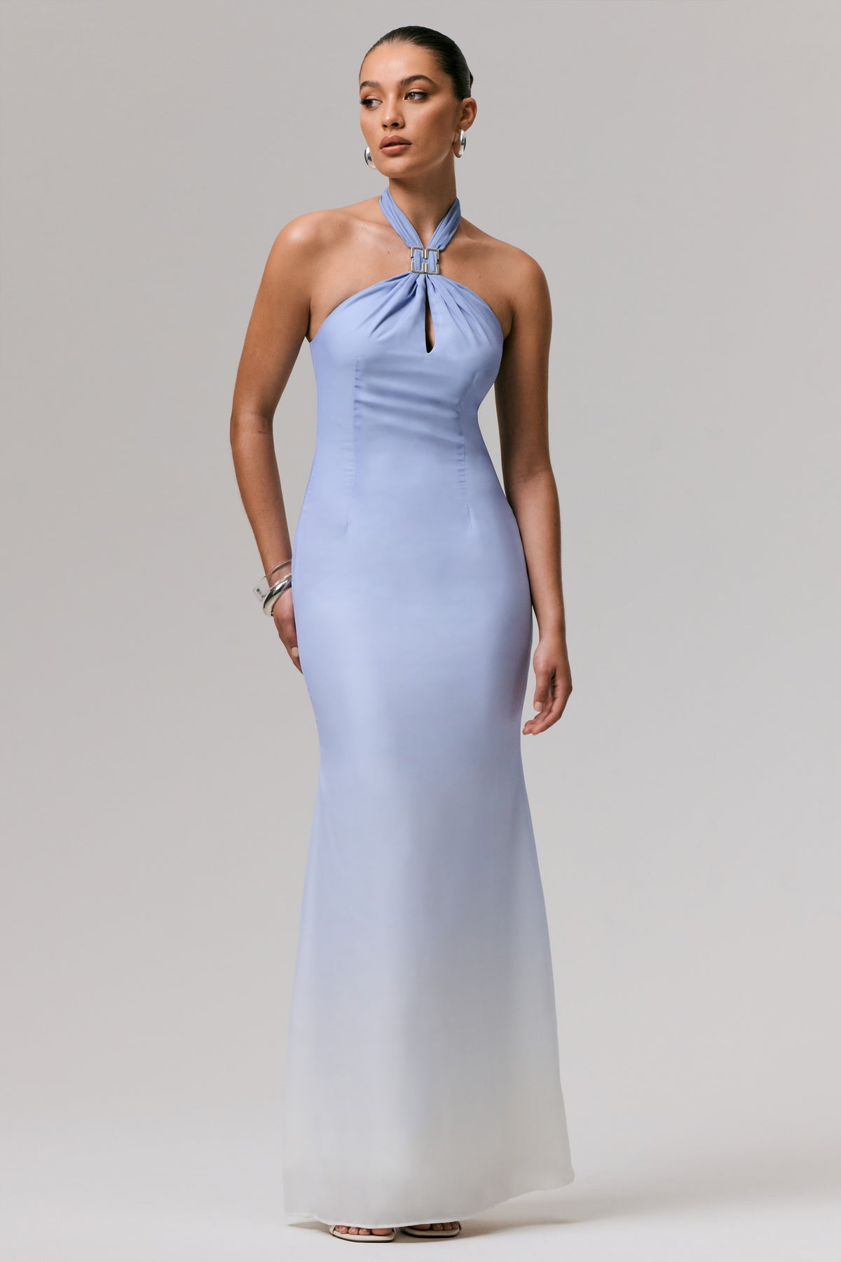 Sharni | BLUE Ombre Chiffon Halter-Neck Maxi Dress - UK 6 BLUE Ombre Sharni | BLUE Ombre Chiffon Halter-Neck Maxi Dress - UK 6 BLUE Ombre