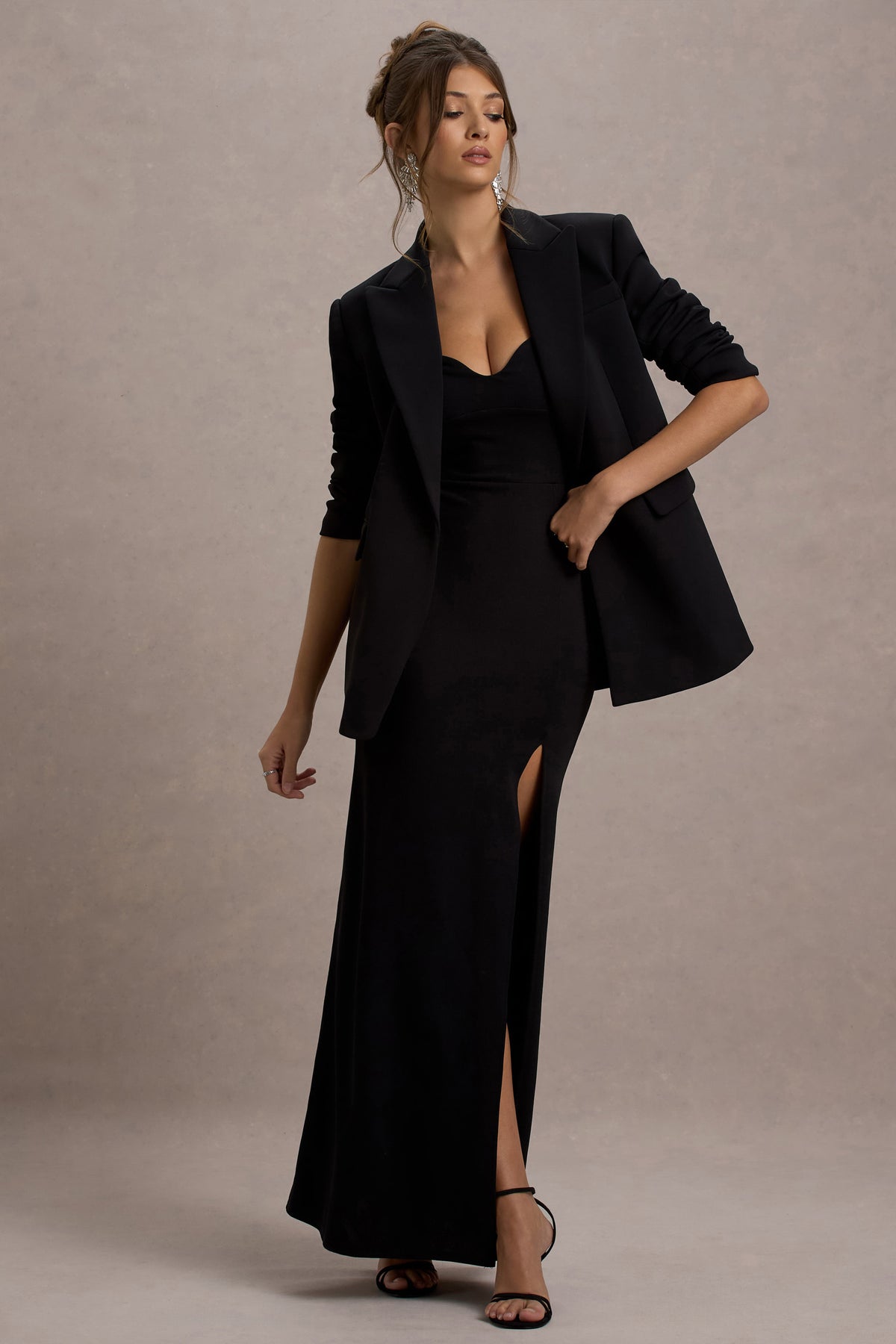 Urban Black Plunge-Neck Boxy Oversized Blazer Club L London - USA Urban Black Plunge-Neck Boxy Oversized Blazer Club L London - USA