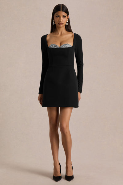 little black dress port huron Martha | Embellished Sweetheart-Neck Mini hang to dry Size:Medium-4T Medium 80s Black Knit sleevless