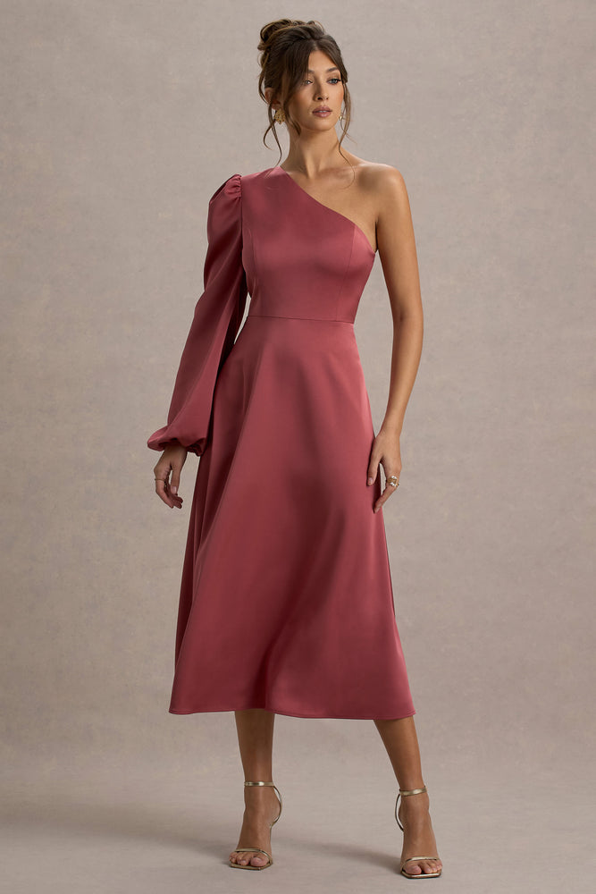Haila Rose Pink Satin One-Shoulder Maxi Dress – Club L