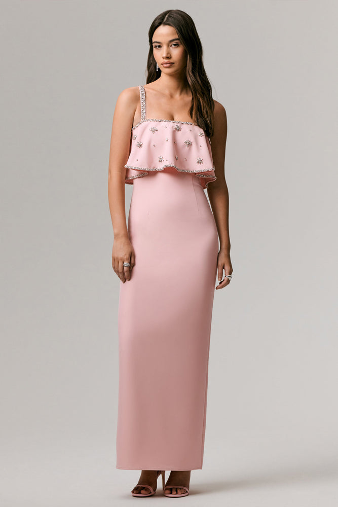 Scarlet | Pale PINK Square-Neck Embellished Maxi Dress