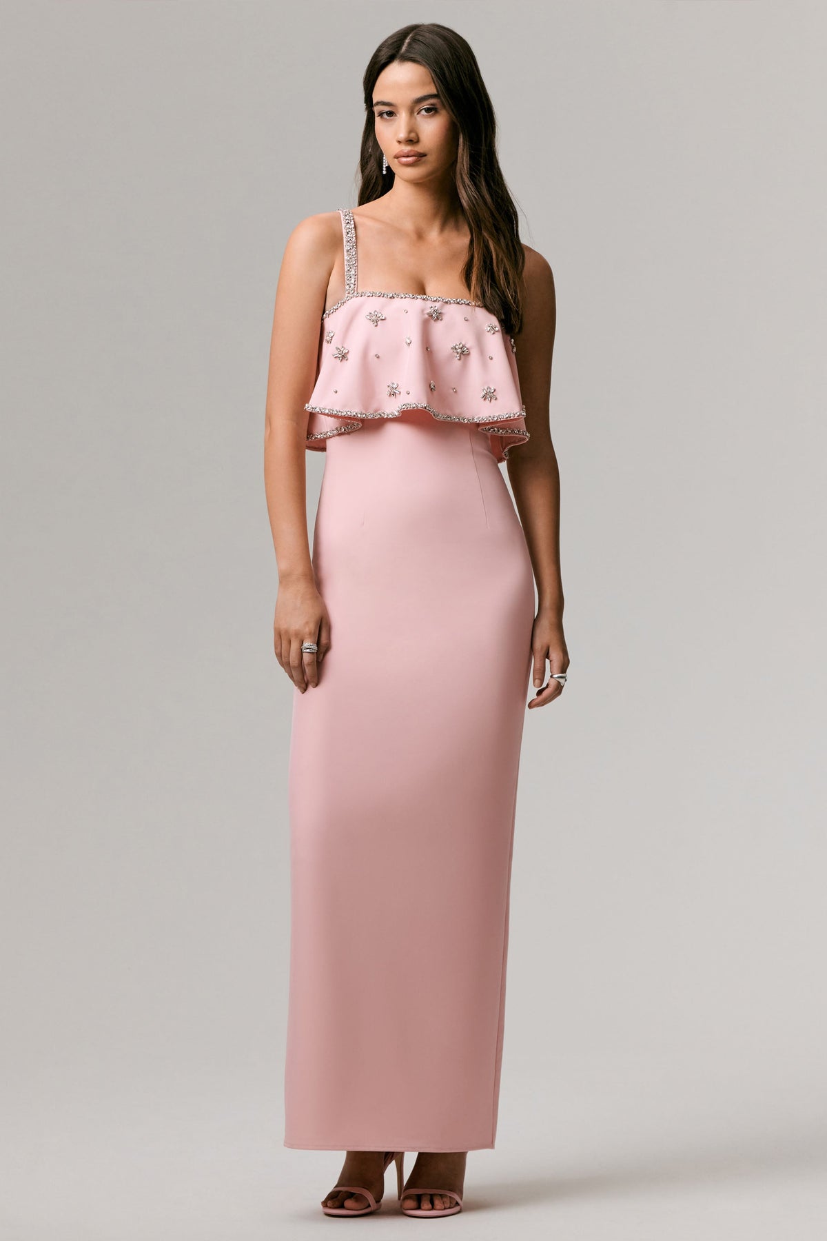 Scarlet | Pale Pink Square-Neck Embellished Maxi Dress