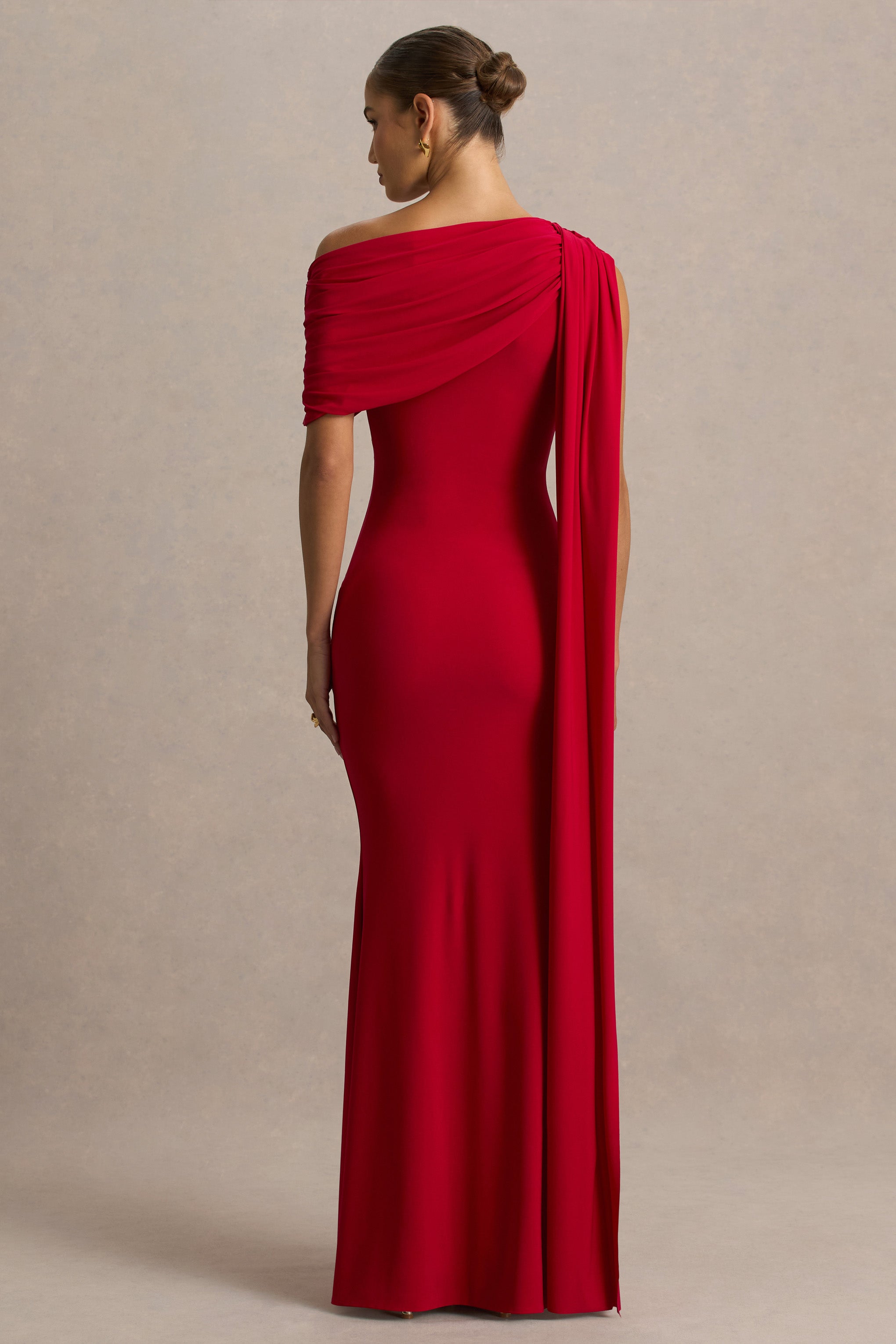 Zendaya | Red Asymmetric-Neck Fishtail Maxi Dress With Sash – Club