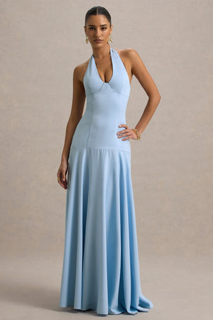 blue jersey halter dress Ginevra | Powder Halter-Neck Slip Maxi Where's their diamond When