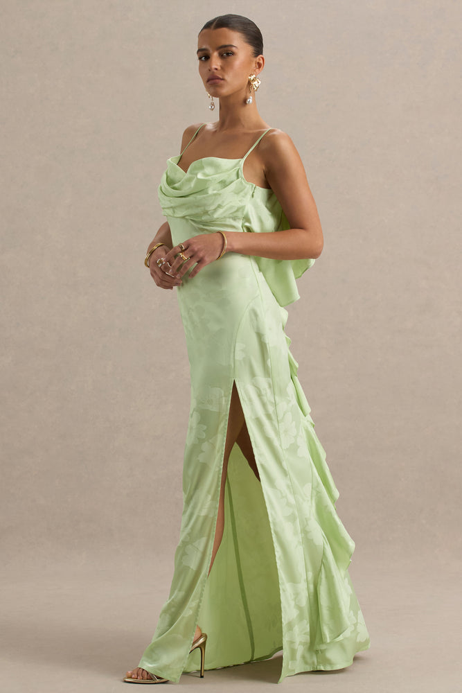 Maddie Light Green Floral Print Satin Cowl-Neck Maxi Dress – Club L London 