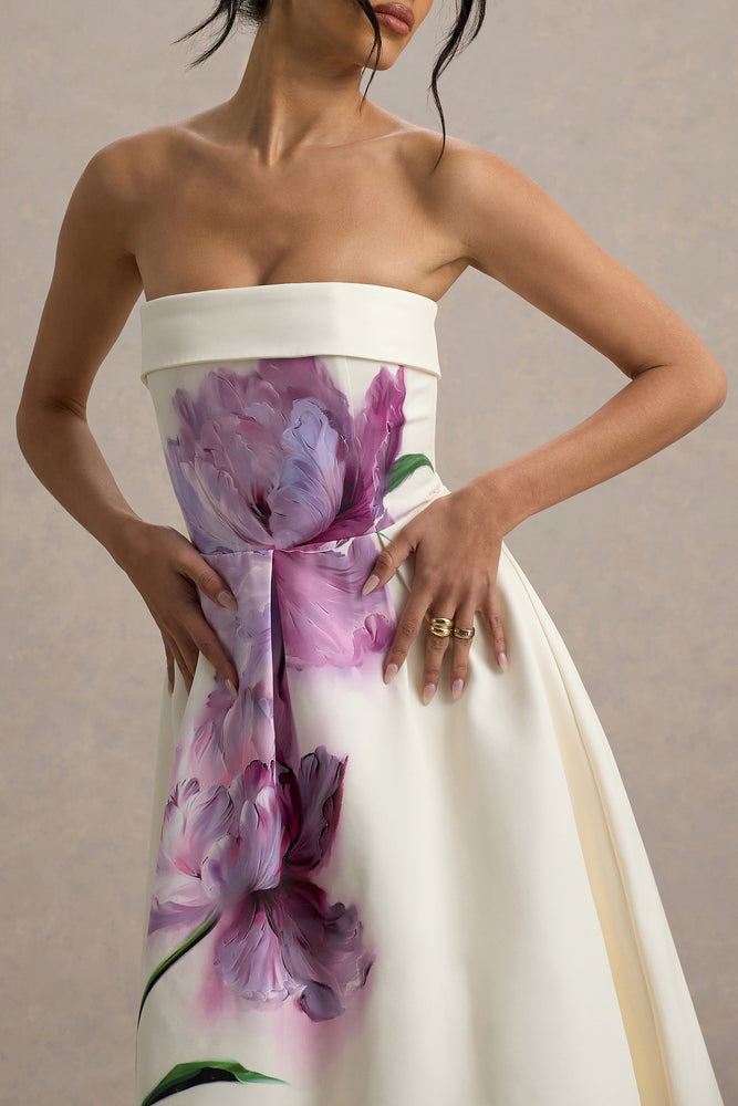 Annalise | Peony Floral Print Bandeau Skater Midi Dress Annalise | Peony Floral Print Bandeau Skater Midi Dress