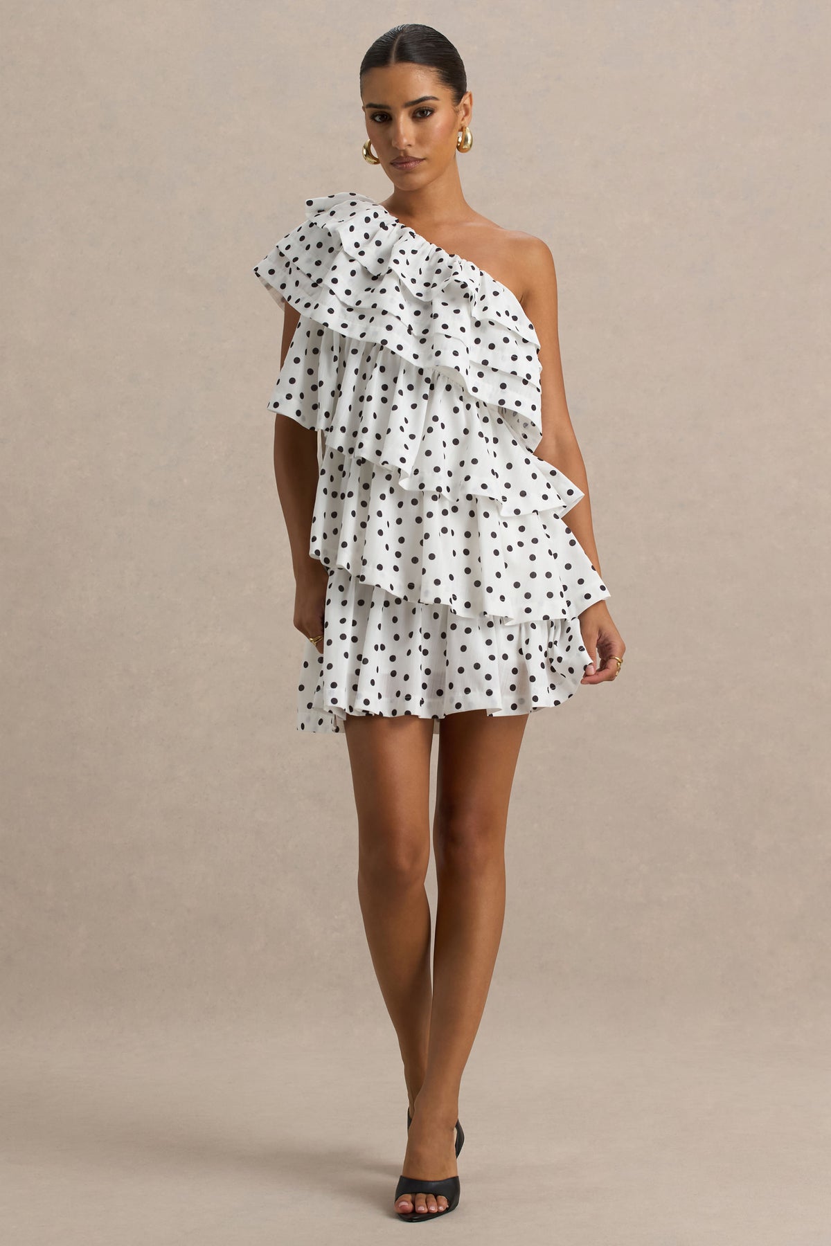 Orla White Polka Dot Asymmetric Ruffled Mini Dress – Club L London Orla White Polka Dot Asymmetric Ruffled Mini Dress – Club L London