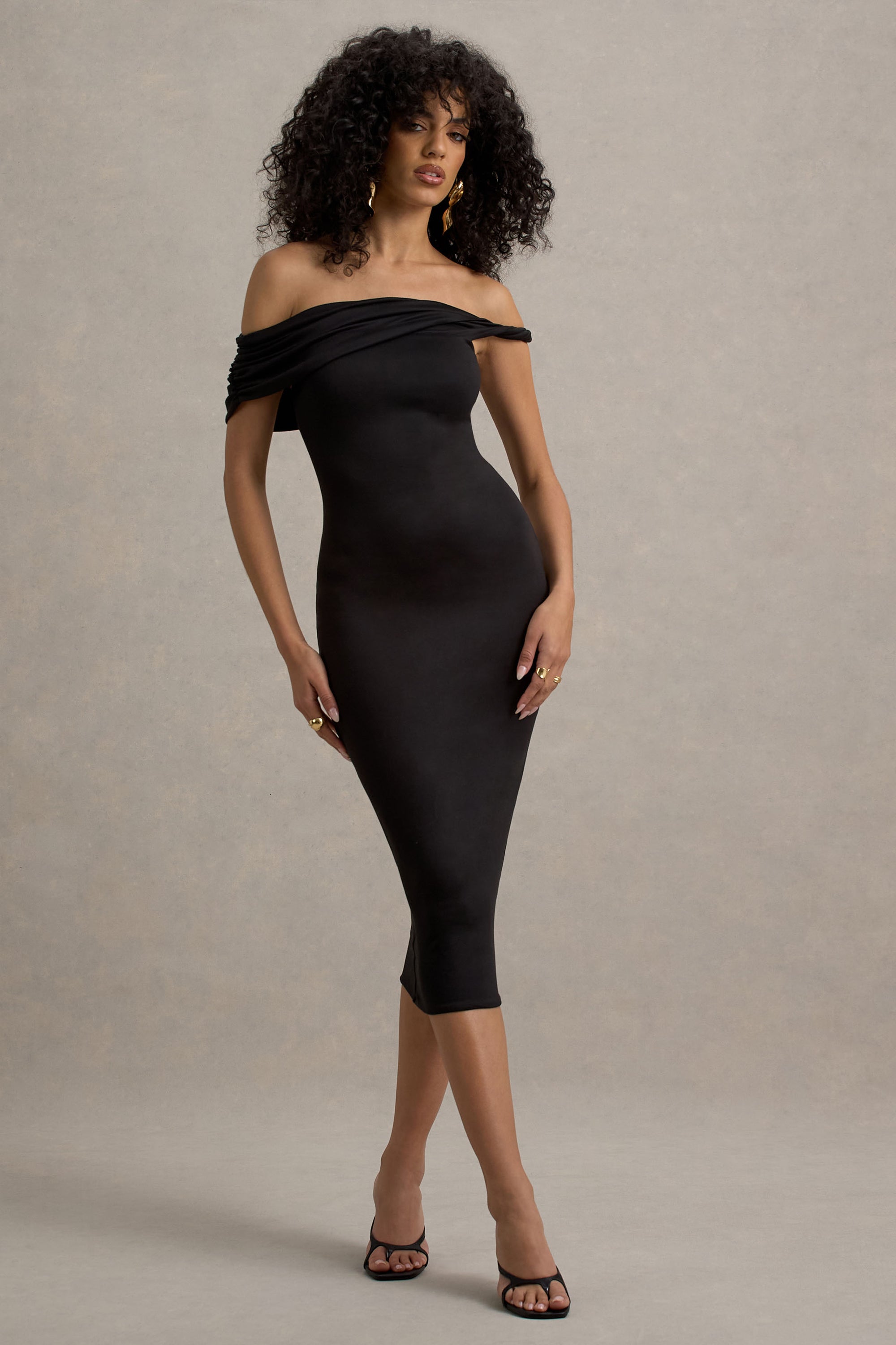 black bardot midi dress Lorel Midi Dress In Black