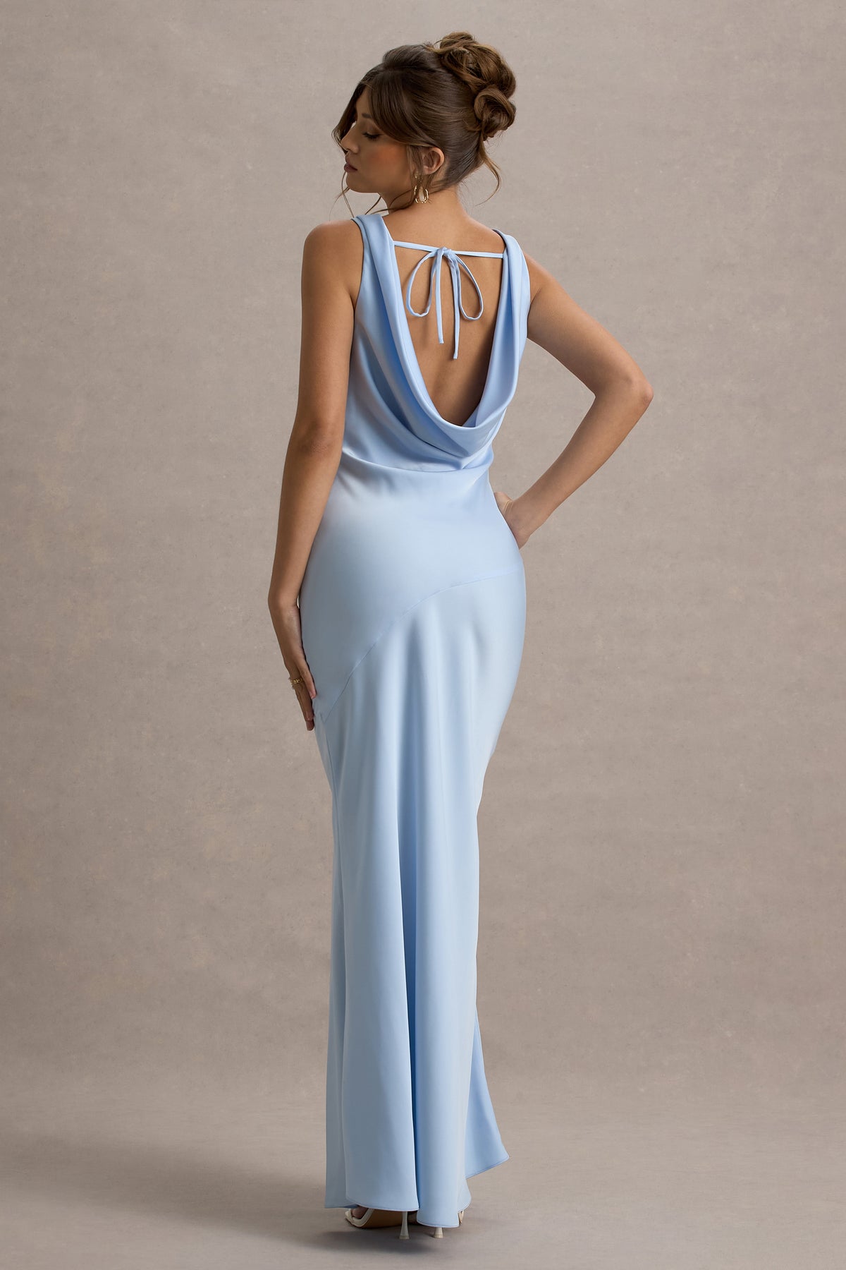 Alesso Powder Blue Satin Cowl-Neck Slip-Maxi Dress Club L London - USA Alesso Powder Blue Satin Cowl-Neck Slip-Maxi Dress Club L London - USA