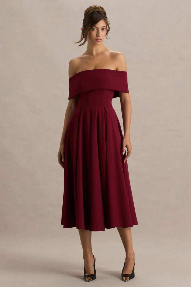 princess polly baby blue dress Isabella Burgundy Bardot-Neck Midi Dress – Club L London