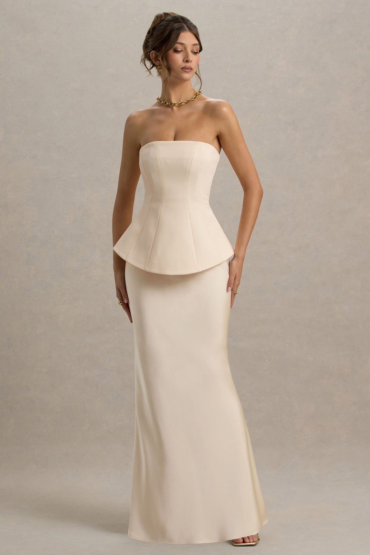 Ohio | Champagne Strapless Corset Maxi Dress - UK 6 Champagne Ohio | Champagne Strapless Corset Maxi Dress - UK 6 Champagne
