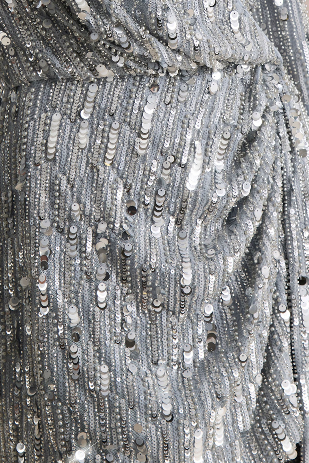 Carmina Silver Sequin Plunge-Neck Wrap Mini Dress With Sash Detail Club L London - USA Carmina Silver Sequin Plunge-Neck Wrap Mini Dress With Sash Detail Club L London - USA