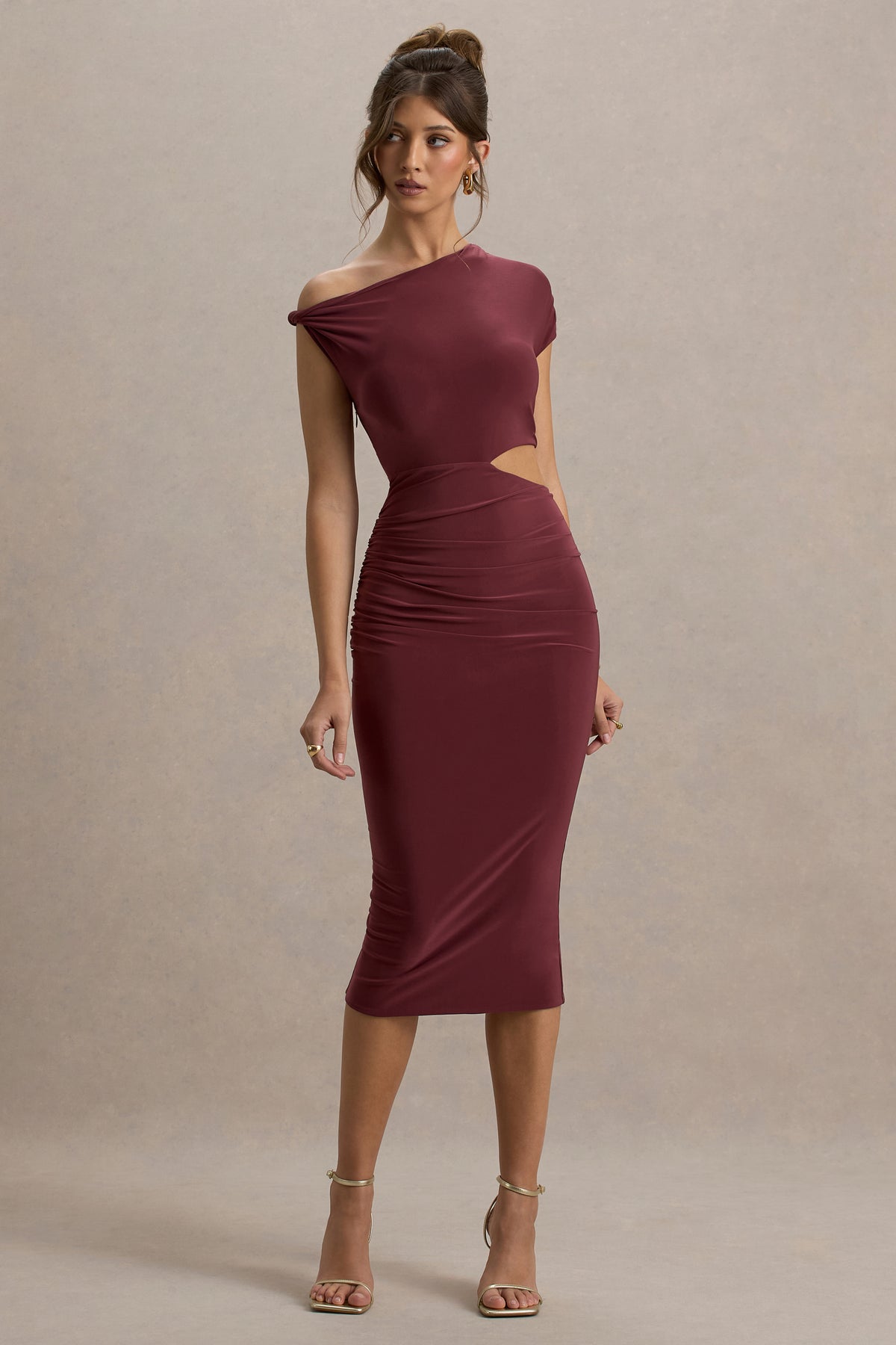 Calliope | Burgundy Cut-Out Gathered Midi Dress