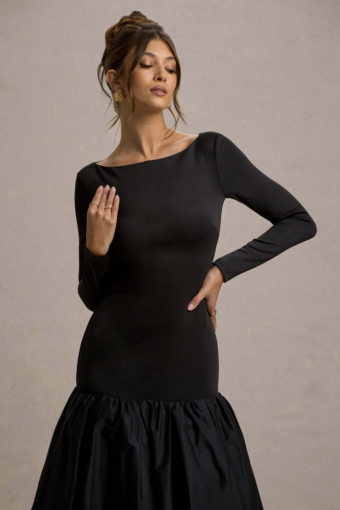 【値下げしました】lerure Whole race layered dress Halter Midi Dress - Black Poplin – LAUDE the Label