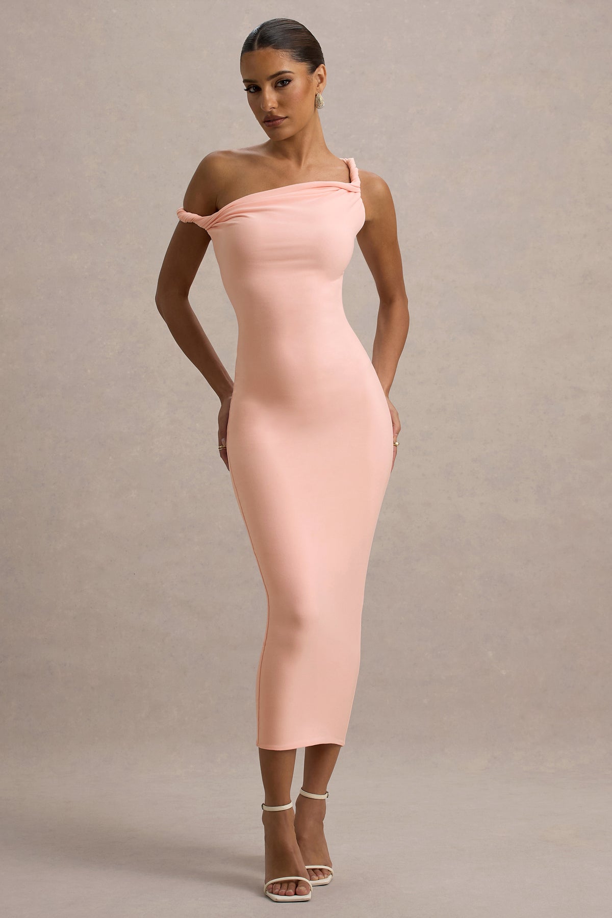 Salome | Pink Twisted Asymmetric Midi Dress