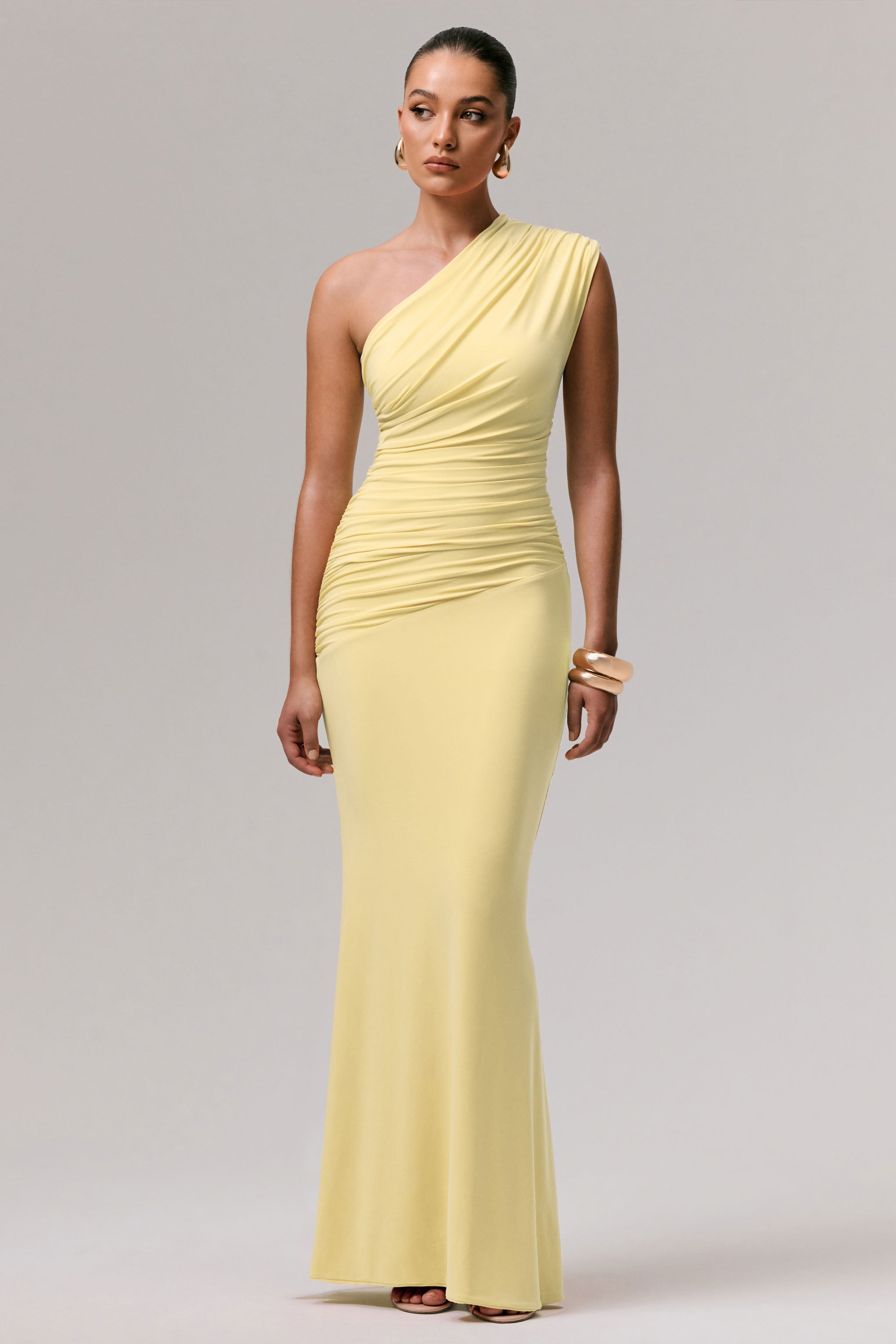 P.L.N×RADD LOUNGE STRING DRESS Mardi | Lemon Asymmetric Maxi Dress With Ruching – Club L London - USA