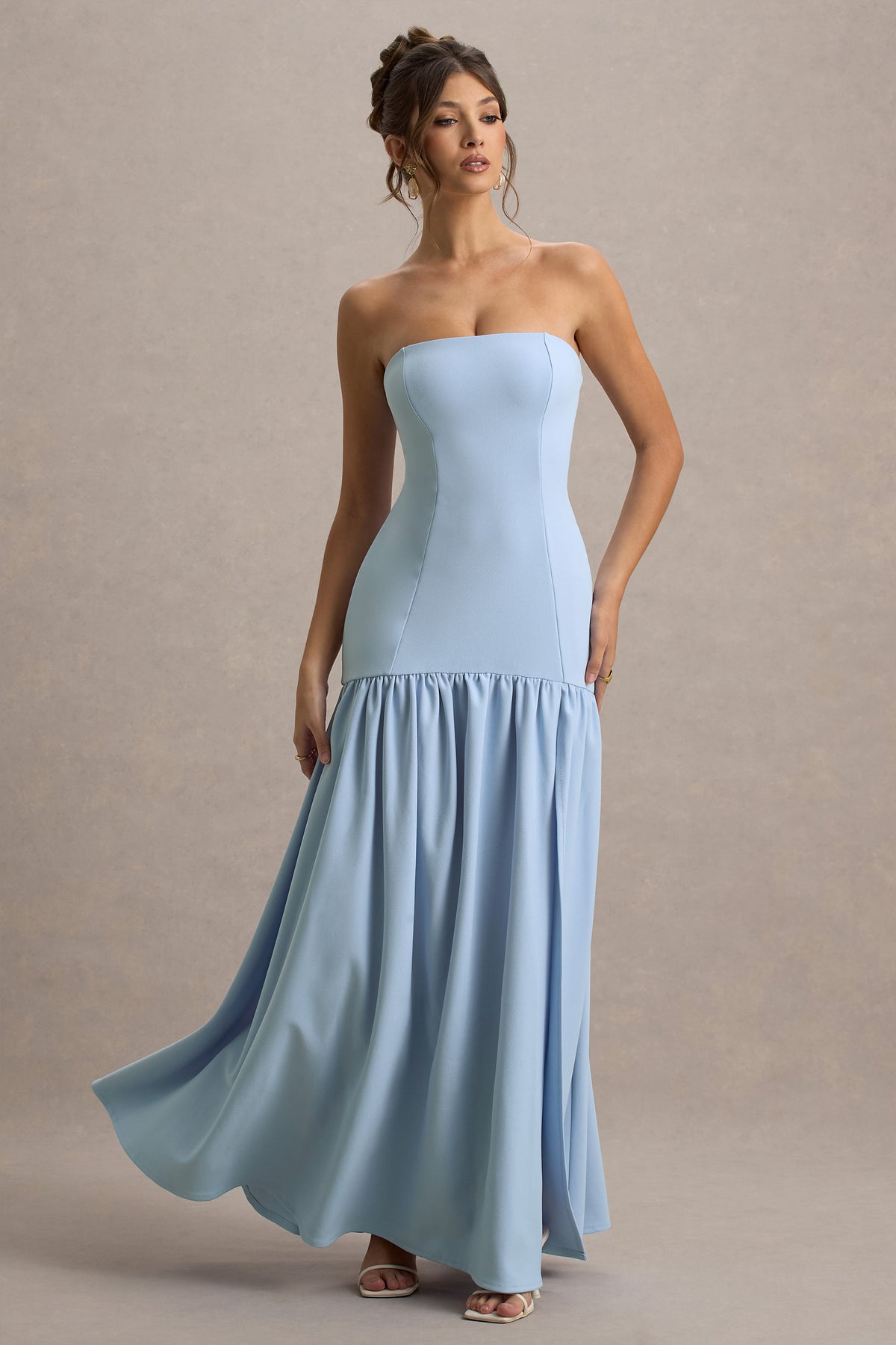 Penny Powder Blue Bandeau Drop-Waist Maxi Dress Club L London - USA Penny Powder Blue Bandeau Drop-Waist Maxi Dress Club L London - USA