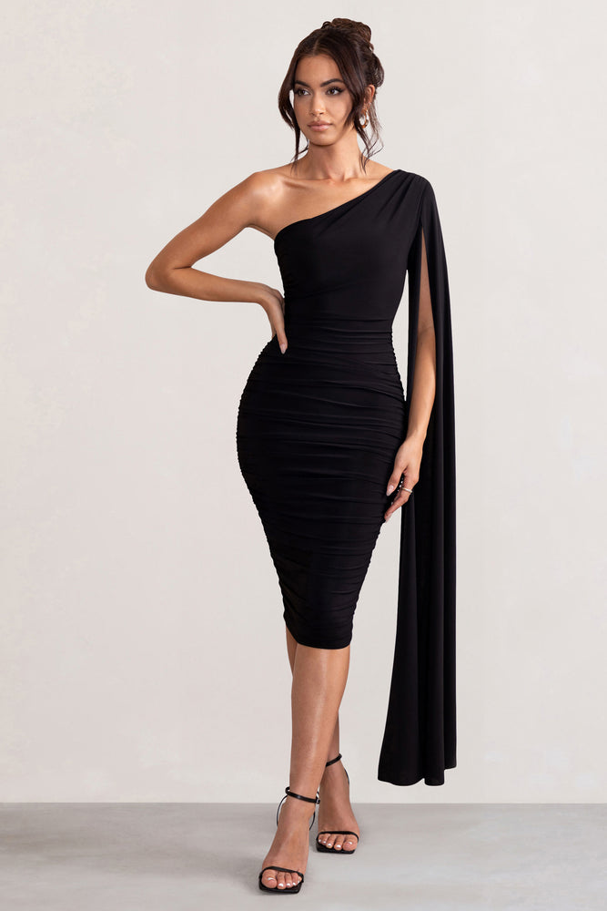 black one shoulder midi dress Marcella Women's Manhattan One Shoulder Midi Dress main image 0