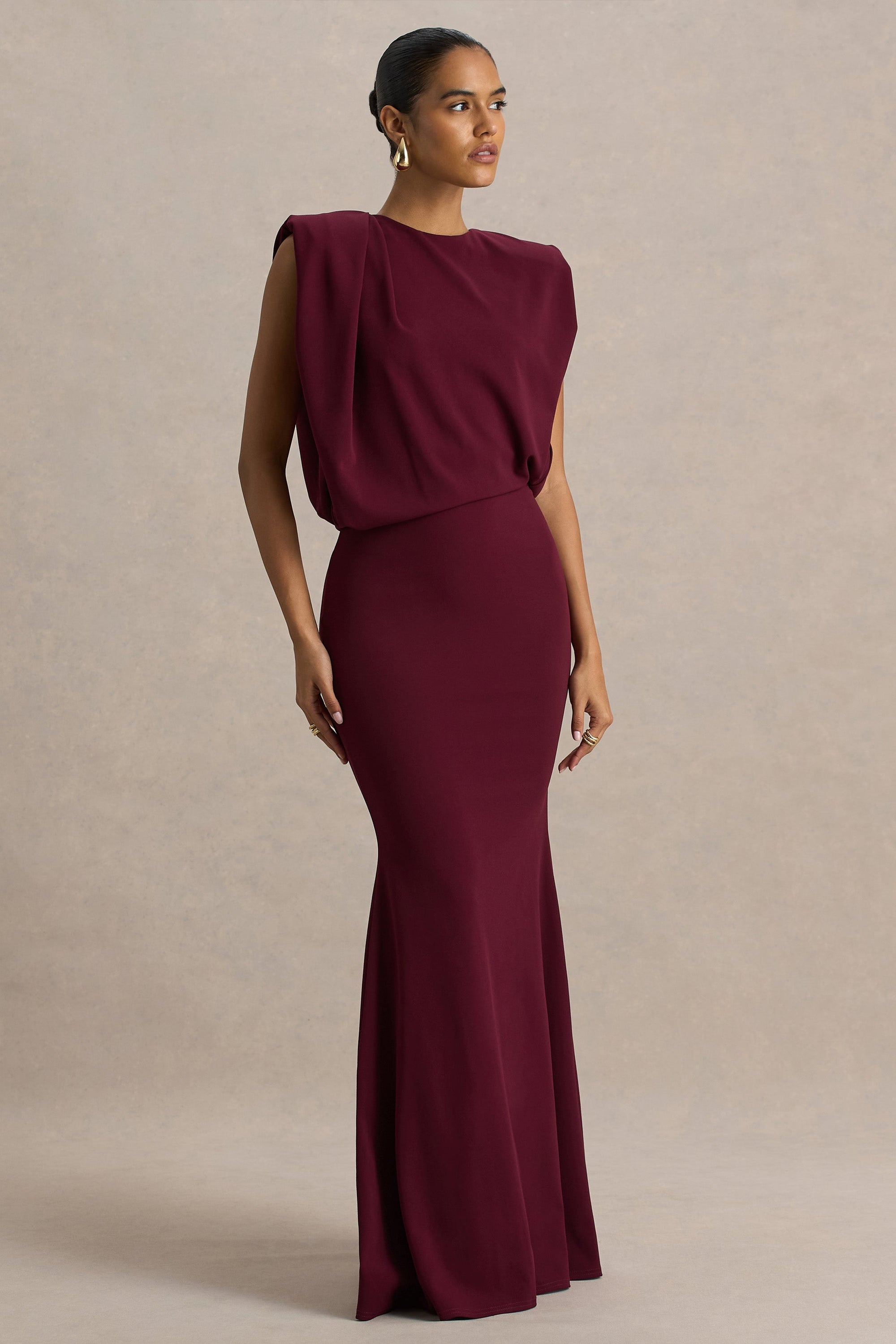 boat neck burgundy dress Burgundy Chiffon Fit & Flare Dress - Boat Neck Half Sleeve | Xiaolizi 5113