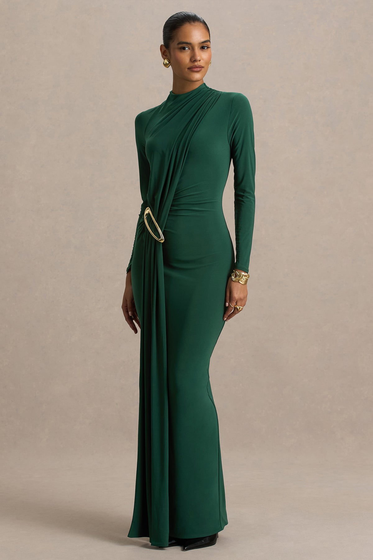 Zadie | Teal High-Neck Maxi Dress With Gathered-Detail - UK 14 PINE GROVE Zadie | Teal High-Neck Maxi Dress With Gathered-Detail - UK 14 PINE GROVE