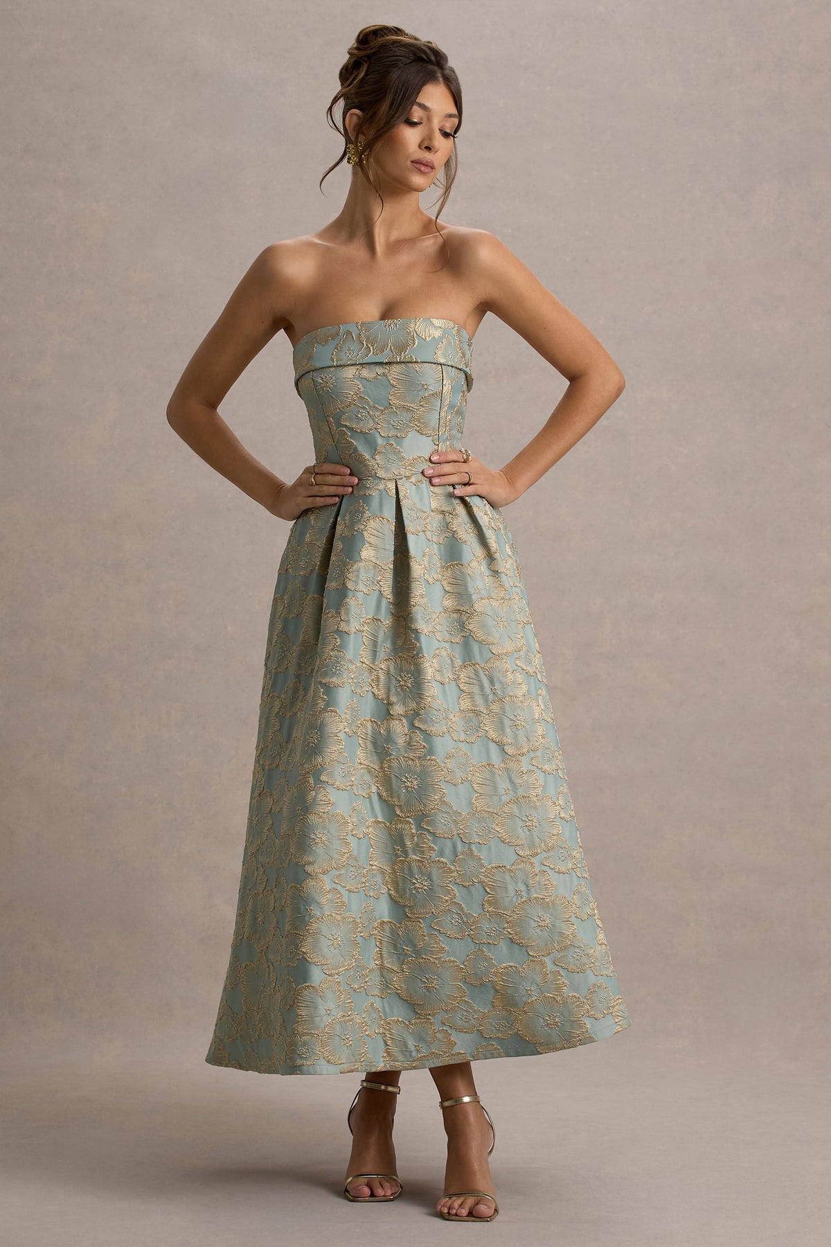 Zuma Light Blue Jacquard Strapless Midi Dress – Club L London