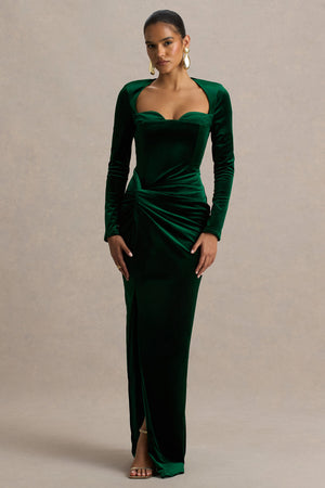 Fay Bottle Green Velvet Corset Style Knot Maxi Dress Club L London - USA Fay Bottle Green Velvet Corset Style Knot Maxi Dress Club L London - USA