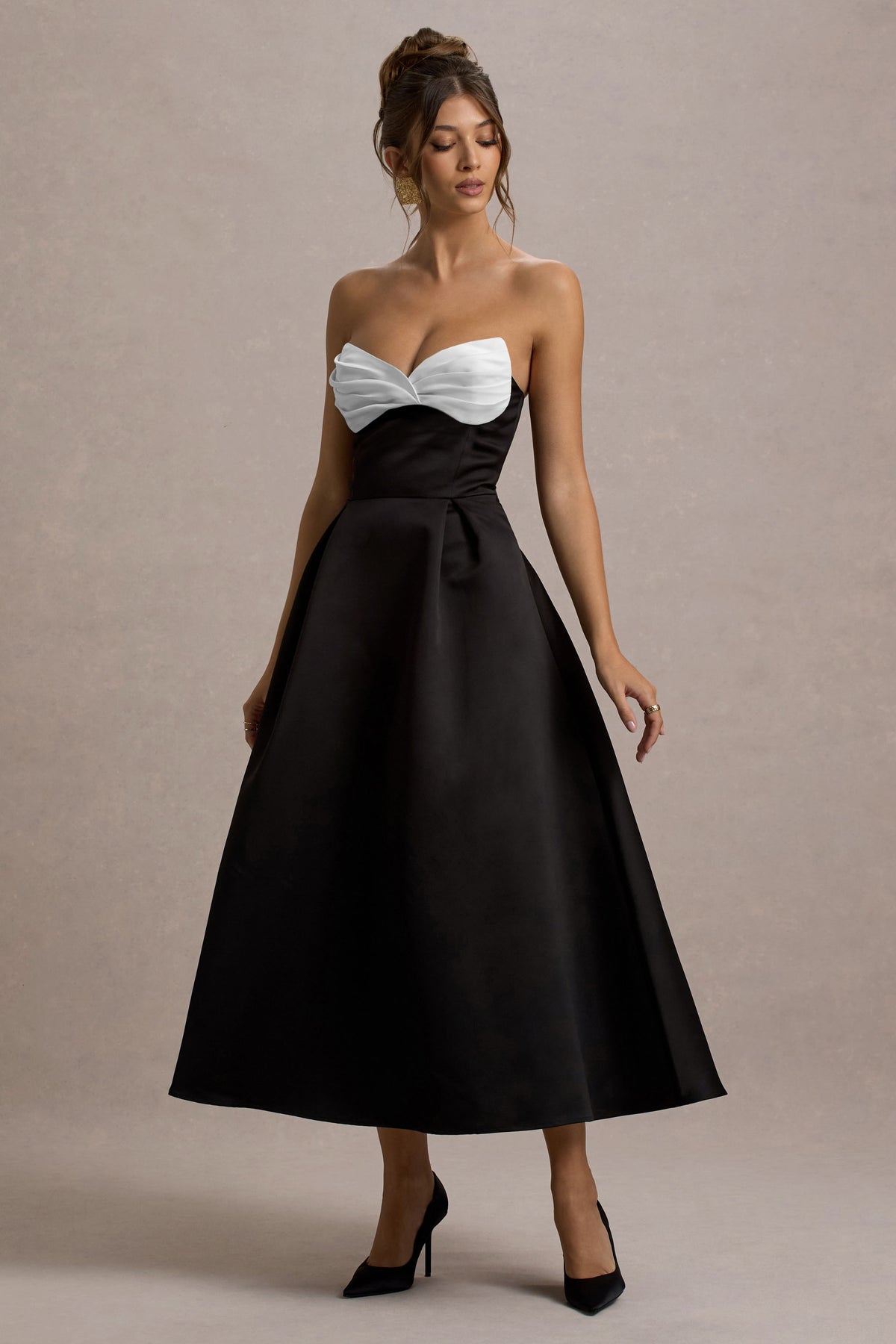 Wintour | Black Satin Sweetheart Midi Dress - UK 6 Black Wintour | Black Satin Sweetheart Midi Dress - UK 6 Black